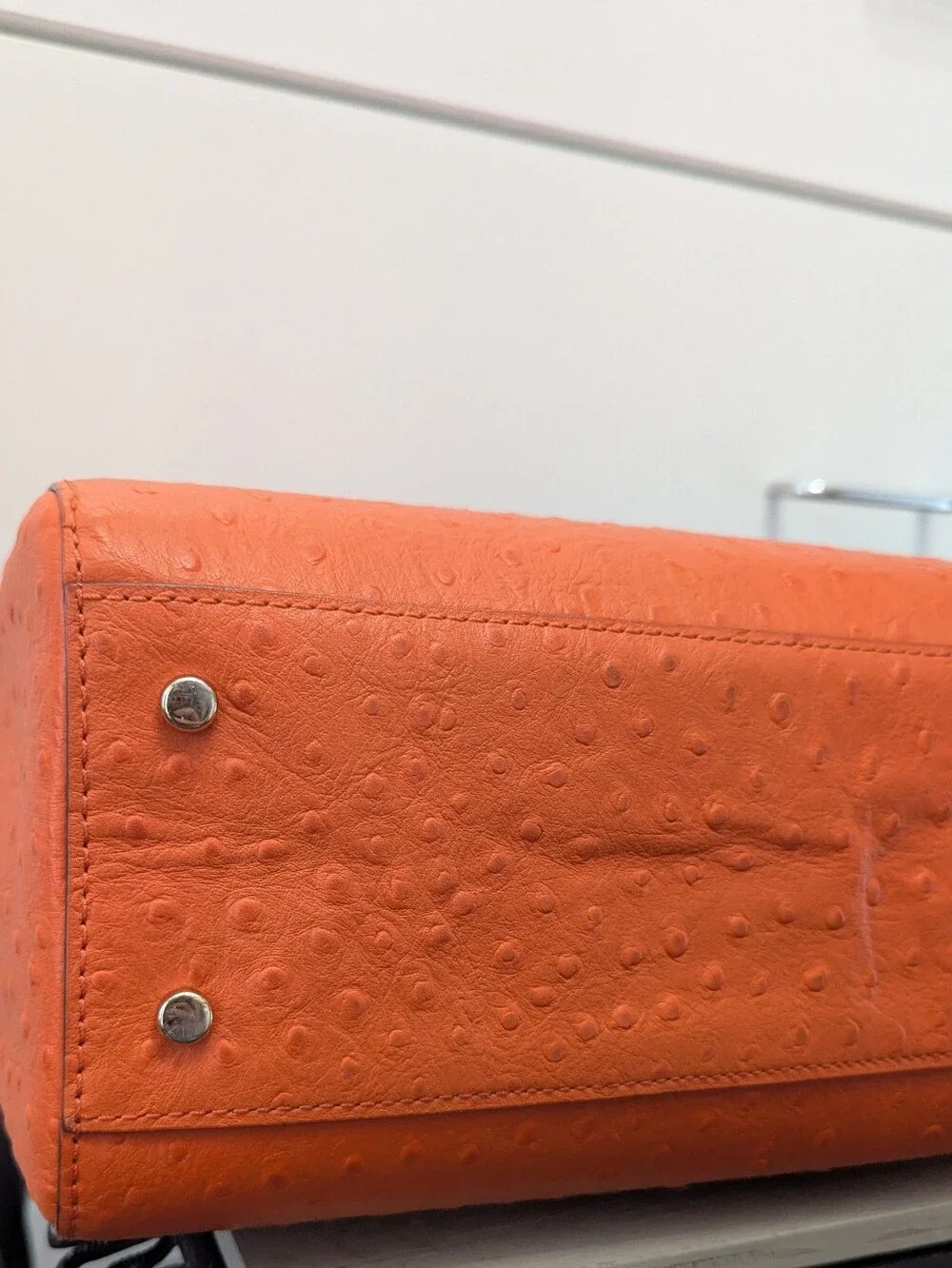 Kate Spade Structured Ostrich Orange Satchel Handbag
